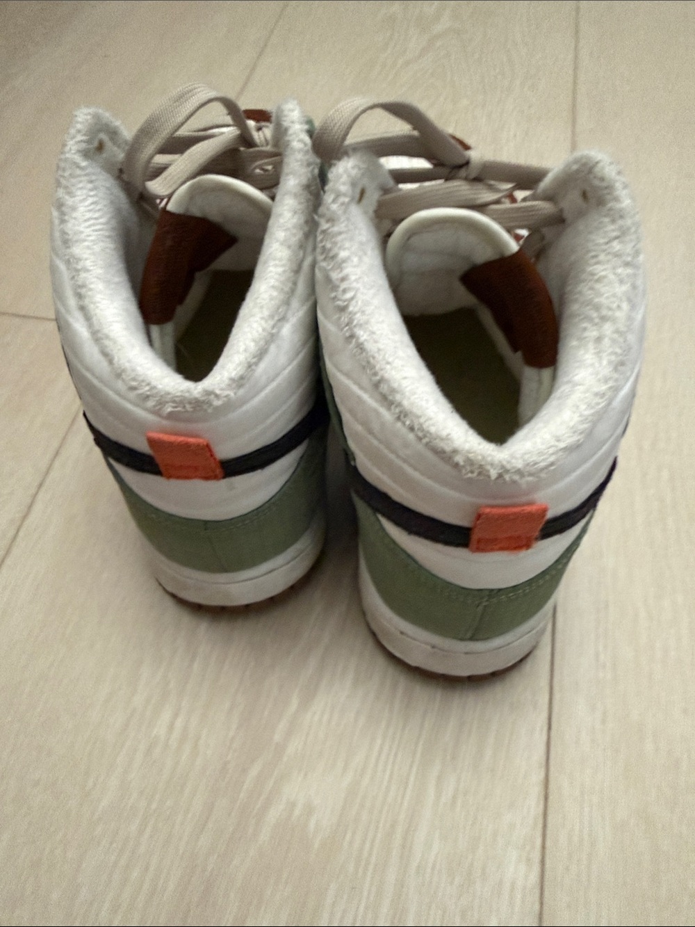 Nike Next Nature Toasty White Brown Green Dunks Sneakers with Black Swoosh - Picture 8 of 12